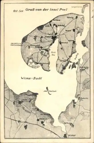 Ak Insel Poel Mecklenburg, Landkarte, Kirchdorf, Timmendorf, Fährdorf