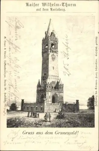 Litho Berlin Wilmersdorf Grunewald, Kaiser Wilhelm Turm auf dem Karlsberg