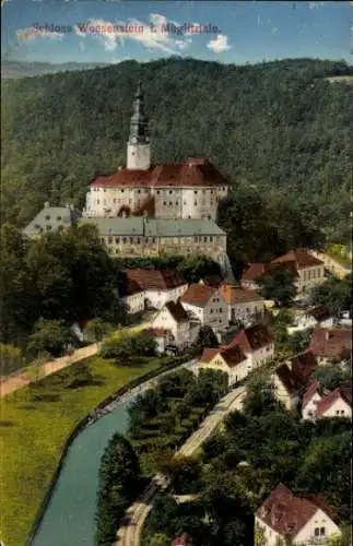 Ak Weesenstein Müglitztal, Schloss aus der Vogelschau