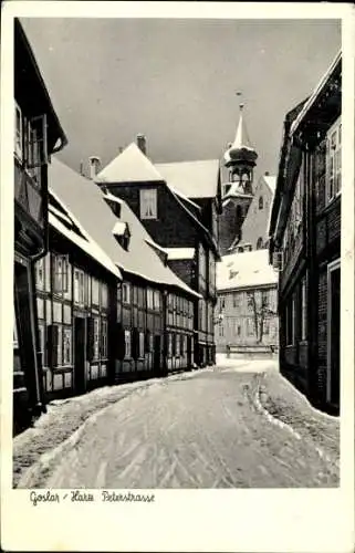 Ak Goslar am Harz, Peterstraße im Winter, Fachwerkhäuser