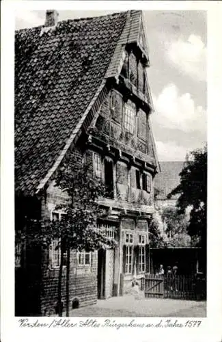 Ak Verden an der Aller, Altes Bürgerhaus aus d. Jahr 1577, Straßenansicht