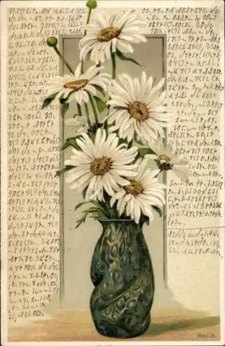 Künstler Litho Mailick, Margeriten in der Blumenvase