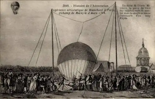 Ak Geschichte der Luftfahrt, Ballon Blanchard, Paris, Champ de Mars, 1784