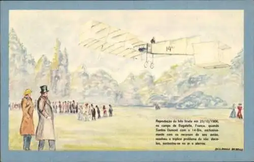 Künstler Ak 1. Flugzeug-Flug der Welt, Santos-Dumont, André Gasteau, 1906