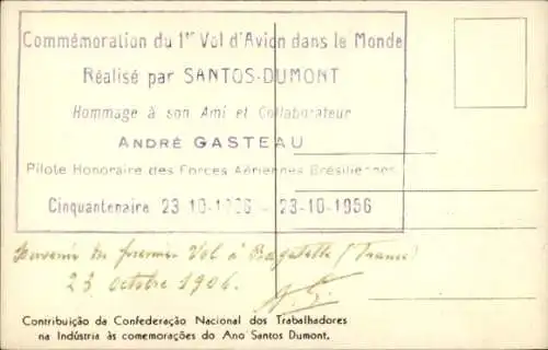 Künstler Ak 1. Flugzeug-Flug der Welt, Santos-Dumont, André Gasteau, 1906