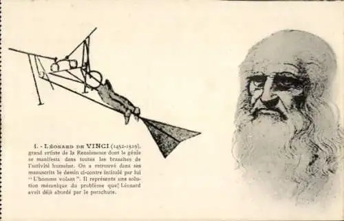 Ak Leonardo da Vinci, Der fliegende Mann, Flugmaschine