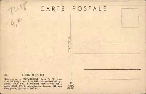Künstler Ak Amerikanisches Militärflugzeug Thunderbolt, République
