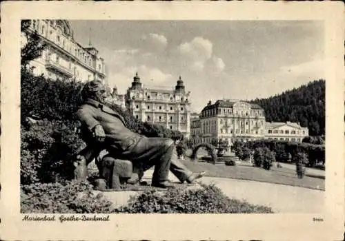 Ak Mariánské Lázně Marienbad Region Karlsbad, Goethe-Denkmal