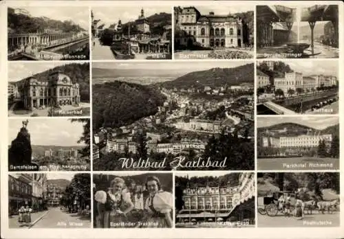 Ak Karlovy Vary Karlsbad Stadt, Parkhotel Richmond, Egerländer Trachten, Kaiserbad, Markt