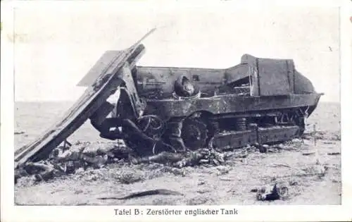 Ak Zerstörter englischer Tankm, Panzer, I WK