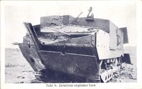 Ak Zerstörter englischer Tankm, Panzer, I WK