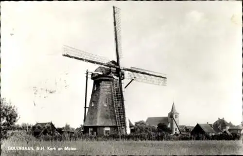 Ak Goudriaan Südholland, Niederlande. Rev. Kirche, Mühle