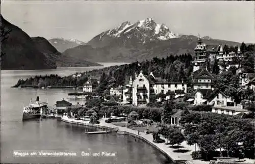 Ak Weggis Kanton Luzern, Quai und Pilatus