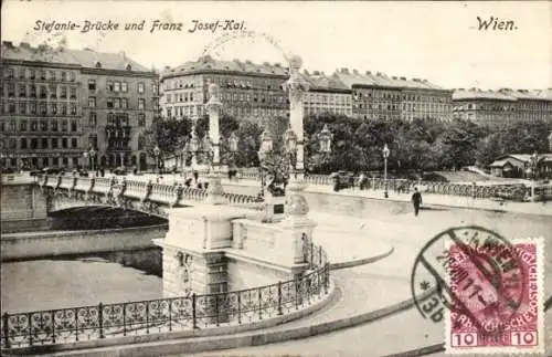 Ak Wien 1 Innere Stadt, Stefanie Brücke und Franz Josef Kai