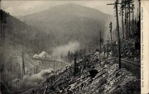 Ak Washington USA, Great Northern R. R. Train entering Horseshoe Tunnel