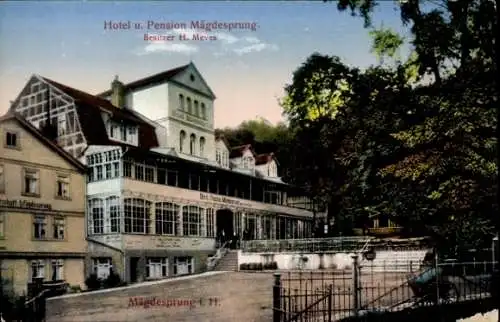 Ak Mägdesprung Harzgerode, Hotel und Pension, Bes. H. Meves