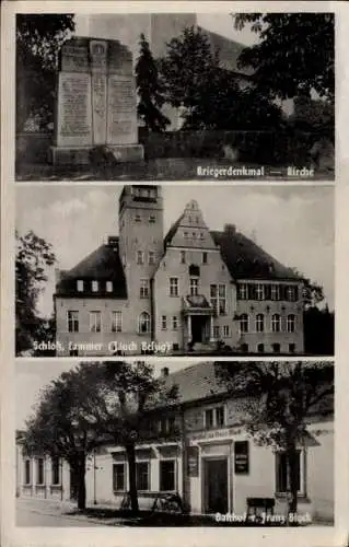 Ak Cammer bei Belzig, Kriegerdenkmal, Kirche, Schloss, Gasthof Franz Block