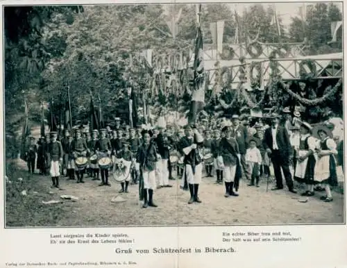 Klapp Ak Biberach im Schwarzwald Baden, Schützenfest, Kinder beim Festzug