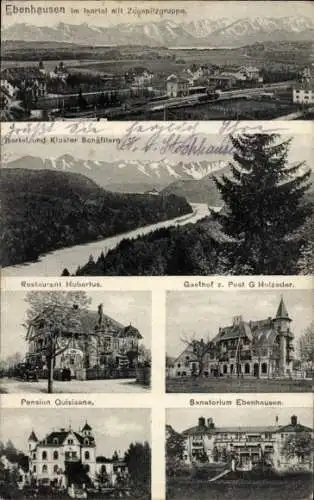 Ak Ebenhausen Schäftlarn, Panorama, Zugspitzgruppe, Gasthof zur Post, Sanatorium, Quisisana