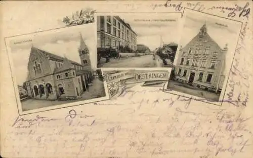 Ak Östringen in Baden, Kathol. Kirche, Schulhaus, untere Hauptstraße, Kochschule