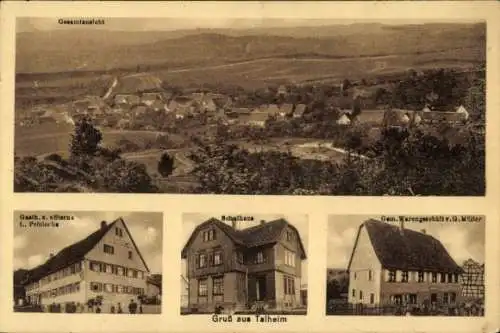 Ak Talheim im Kreis Heilbronn Baden Württemberg, Gesamtansicht, Schulhaus, Gasthaus z. Stern