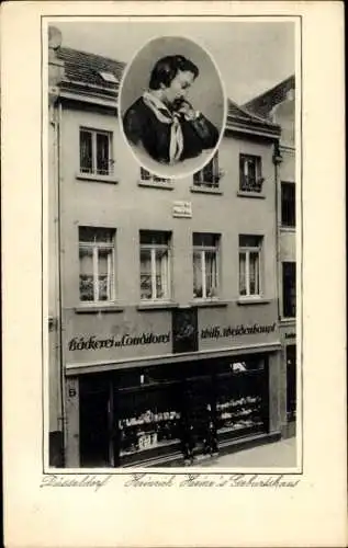 Ak Düsseldorf am Rhein, Geburtshaus Heinrich Heine, Porträt, Bäckerei Weidenhaupt