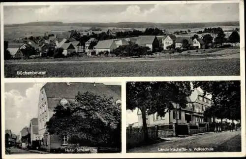 Ak Büchenbeuren Rheinland Pfalz, Landwirtschaftsschule, Hotel Schüler, Blick auf den Ort