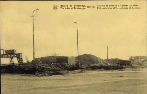 Ak Zeebrugge Westflandern, 1914-1918, Travaux de defense a l'entree du Mole, Ruines