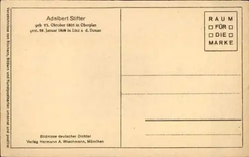 Künstler Ak Daffinger, M.M., Adalbert Stifter, Schriftsteller, Portrait