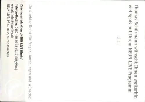 Ak Moderator Thomas Schürmann, Portrait, Autogramm