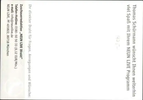 Ak Moderator Thomas Schürmann, Portrait, Autogramm