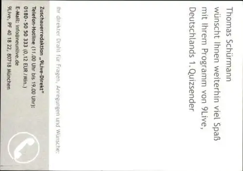 Ak Moderator Thomas Schürmann, Portrait, Autogramm