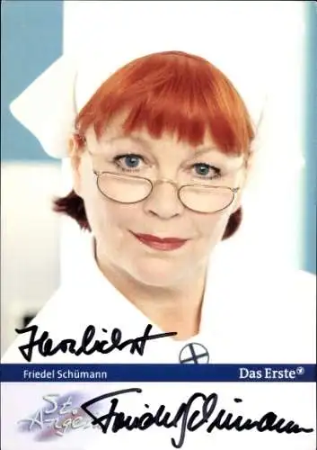 Ak Schauspielerin Friedel Schümann, Portrait, Serie St. Angela, Krankenschwester, Autogramm