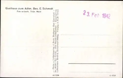 Ak Fehrenbach Masserberg in Thüringen, Fliegeraufnahme, Gasthaus zum Adler, Inh. E. Schmidt