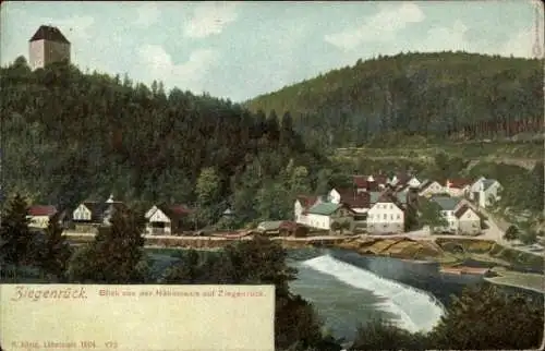 Ak Ziegenrück am Schiefergebirge Thüringen, Blick von der Nähersaale auf die Stadt, Wehr