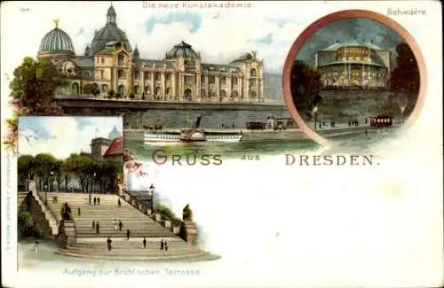 Litho Dresden, Belvedere, Brühlsche Terrasse, Neue Kunstakademie