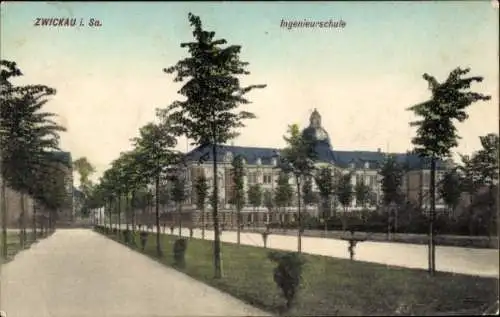 Ak Zwickau in Sachsen, Blick von der Allee zur Ingenieurschule