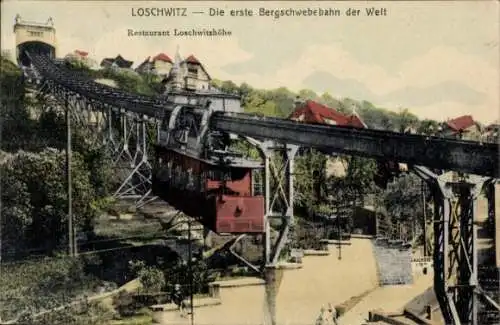 Ak Dresden Loschwitz, Die erste Bergschwebebahn der Welt, Restaurant Loschwitzhöhe