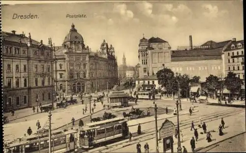 Ak Dresden Altstadt, Postplatz, Straßenbahnen