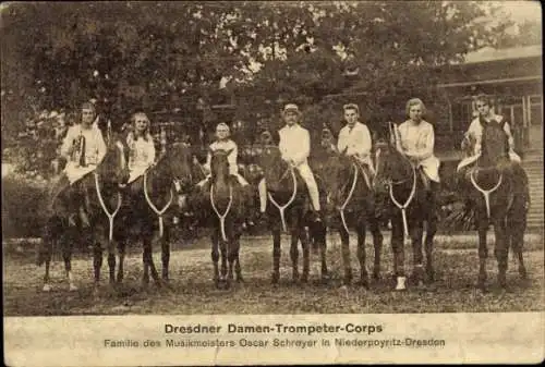 Ak Dresden Niederpoyritz, Dresdner Damen Trompeter Corps, Familie Musikmeister Oscar Schreyer