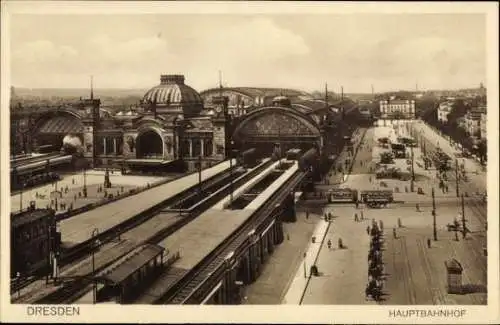 Ak Dresden Altstadt Seevorstadt, Hauptbahnhof, Straßenbahn