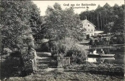 Ak Dresden Langebrück, Dresdner Heide, Heidemühle, Haidemühle, Ruderboot