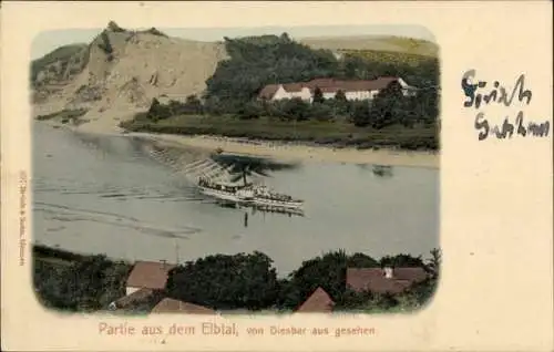 Ak Diesbar Seußlitz Nünchritz an der Elbe, Elbtal, Schiff