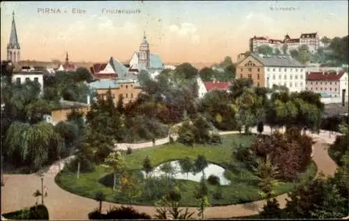 Ak Pirna an der Elbe, Friedenspark, Sonnenstein