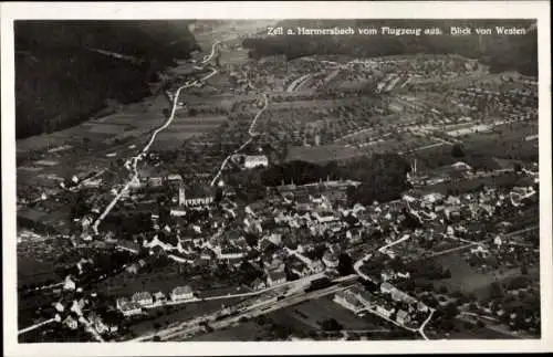 Ak Zell am Harmersbach Schwarzwald Baden, Fliegeraufnahme mit Blick von Westen