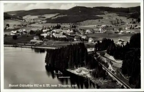 Ak Seebrugg Schluchsee im Schwarzwald, Fliegeraufnahme