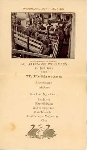 Klapp Ak PD Eleonore Woermann, Woermann Linie, Menükarte 15.06.1905