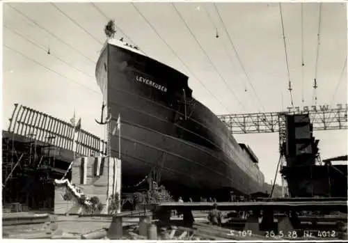 Foto Dampfer Leverkusen, HAPAG, Stapellauf 1928