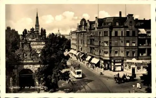 Ak Szczecin Stettin Pommern, Am Berliner Tor, Straßenbahn