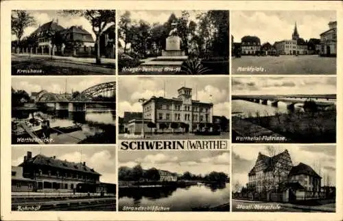 Ak Skwierzyna Schwerin an der Warthe Ostbrandenburg, Bahnhof, Strandschlösschen, Rathaus